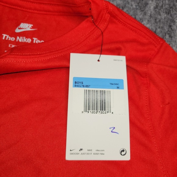 Nike The Tee Shirt Size Medium Boys Kids Youth M Red Dri-Fit Logo Short Sleeve - Picture 6 of 9